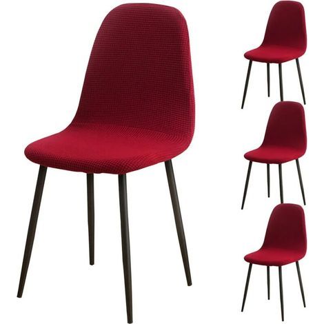 Red Set of 4 jacquard stretch burgundy dining chair seat covers (1/4)