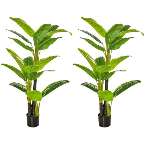 HOMCOM pack de 2 bananeras artificiales 150 cm plataneras artificiales con maceta y 18 hojas para decoración de interior hogar salón oficina verde (1/5)
