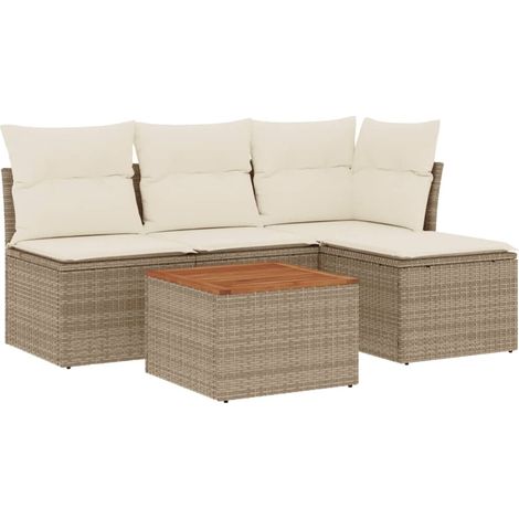 Maison Exclusive - Set Divano da Giardino 5 pz con Cuscini Beige in Polyrattan (1/3)