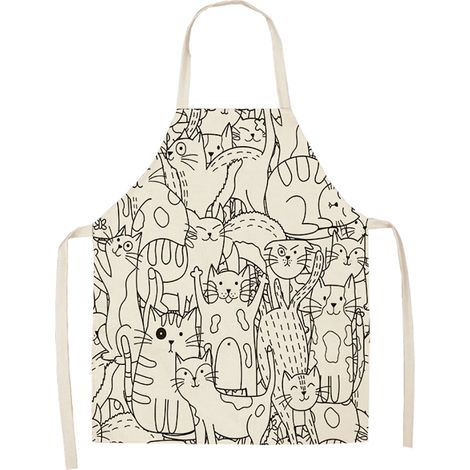 Tablier De Cuisine - Motif Chat Dessin Animé - Imperméable Et Résistant - Pour Cuisson Et Pâtisserie - 1 Pièce (1/2)