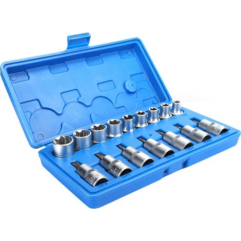 Jeu de 16 douilles à six pans 1/2 pouce, embouts étoile T mâle et E femelle, outil de réparation professionnel (1/5)