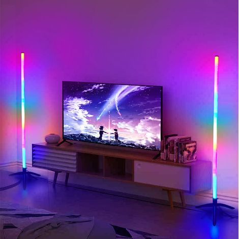 lampe d angle a led lampe sur pied modulaire pour chambre decoration ambiance rgb telecommandee 5w version sans fil avec telecommande (1/5)