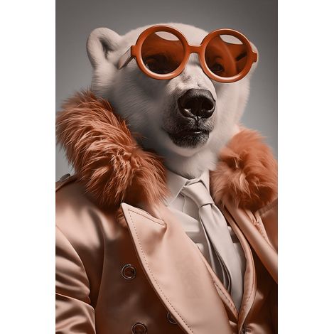 Tableau sur toile Ours polaire chic avec lunettes 30x45 cm - Impression sur Toile Murale Décorative - Image imprimée en HD sur Toile - Toile sur Châssis en Bois FSC - Fabriqué en France (1/4)