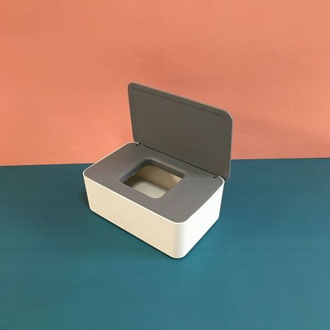 MINKUROW Feuchttuchbox, Babytuchbox, Toilettenpapierbox, Kunststoff-Feuchttuchspender, Babytuchbox, Taschentuchhalter, Taschentuchbox, Taschentuch-Aufbewahrungsbox, Serviettenbox (grauer Deckel auf we