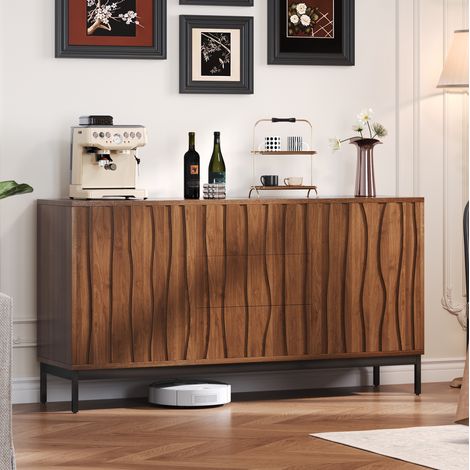 Credenza 150x40x80 cm in MDF marrone scuro, 3 cassetti, salvaspazio - FLORAGRACE (1/5)