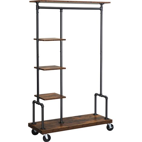 Vasagle – Portant à vêtements mobile sur roulettes – Structure métallique brun rustique – Capacité 60 kg – Dimensions 103,5 x 40 x 174,5 cm – HSR66BX