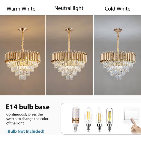LED Kristall-Pendelleuchte Gold Ø 60 cm, Eleganter Kronleuchter mit 3 Farbtemperaturen, Mehrlagiges Design für Wohnzimmer
