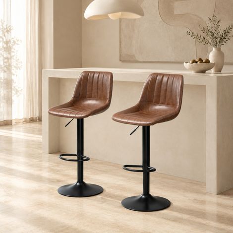 2er-Set Barhocker, höhenverstellbar, aus Kunstleder und Stahl, braun OKMYHOME (1/5)