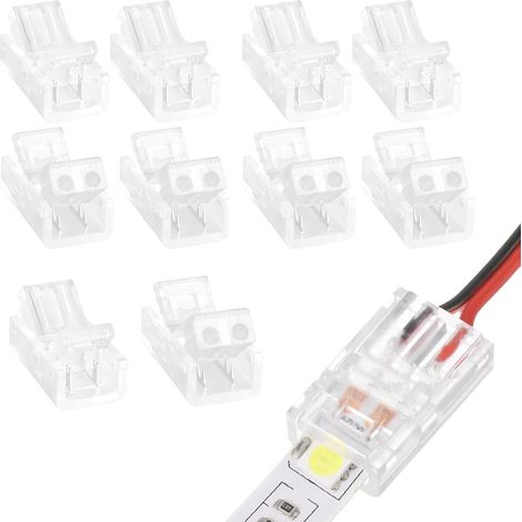 Lot de 10 connecteurs de bande LED 2 broches 8 mm, connecteur de câble de connexion à 2 broches, avec tournevis et outil d'ouverture, pour connecter des bandes LED (1/5)