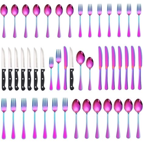 Service de table 48 pièces en acier inoxydable : couteau à steak de style western, couteau de table, cuillère de table, fourchette, cuillère à dessert (1/5)