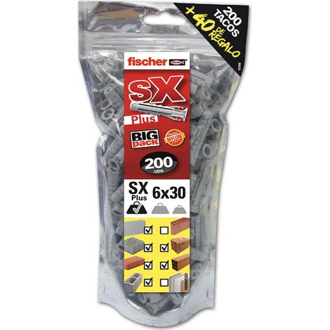 Taco sx plus ø6 x 30 mm, big pack 200 uds + 40 uds gratis
