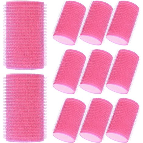 Lot de 12 bigoudis en éponge auto-adhésifs pour coiffure (6 roses et 6 bleus).-6.00X3.60X3.60CM-Rosy