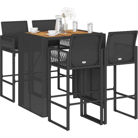 Ensemble de bar de jardin 5 pièces sans coussins en polyrotin noir - PANGIVO (1/5)