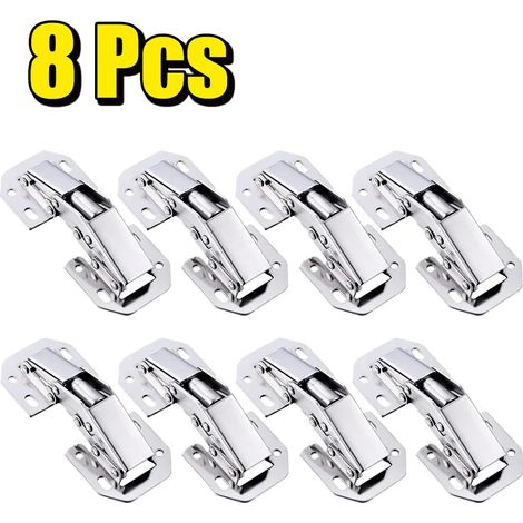 (8 pièces) Charnières en acier pour armoires de cuisine, angle de 90°, sans perçage, avec amortisseur hydraulique. Outils pour meubles de cuisine. (1/5)