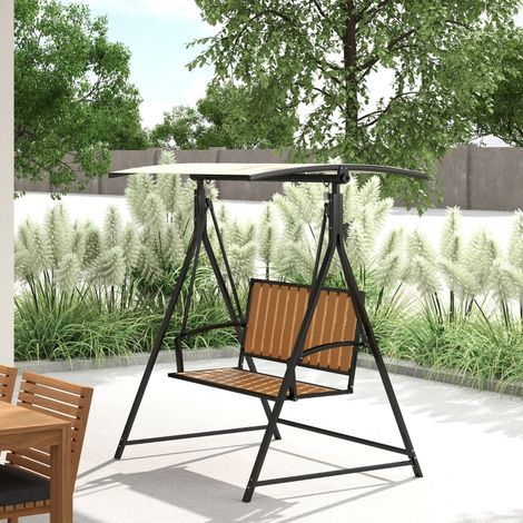 Balancín de Jardín de 2 Plazas con Toldo Ajustable hasta 90°, Estructura de Metal, Negro, 142 x 112 x 162 cm
