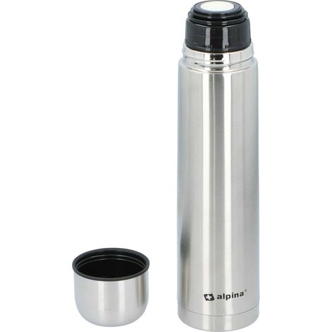 ALPINA Bouteille Thermos - Isotherme, Acier inoxydable, Double paroi, avec Tasse, 1L (1/4)