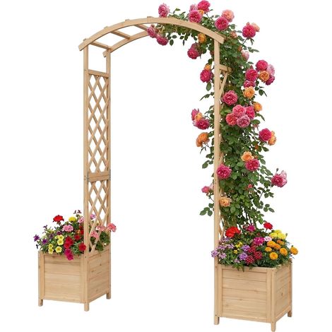 Wooden garden arch with planters and trellis fir 227458979 (1/5)