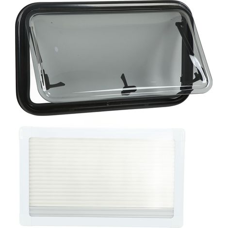 Fenêtre RV 730x430mm à poussoir avec moustiquaire et voile pare-soleil, double vitrage acrylique pour camping-cars, caravanes et fourgons (1/5)