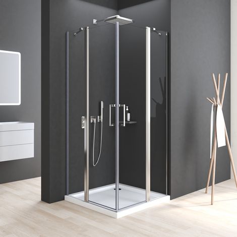 Duschkabine 90x100 cm Pendeltür Eckeinstieg, Duschkabine 100x90 cm Eckeinstieg Pendeltür Dusche Duschabtrennung mit 6mm NANO ESG Sicherheitsglas Glas Duschwand, Dusche Pendeltür Höhe: 185cm (1/5)