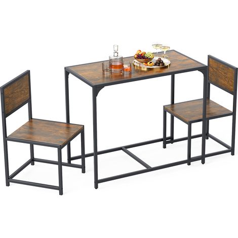 COSTWAY 3 Piece Dining Table Set Industrial Rectangular Kitchen Table-Brown (1/5)
