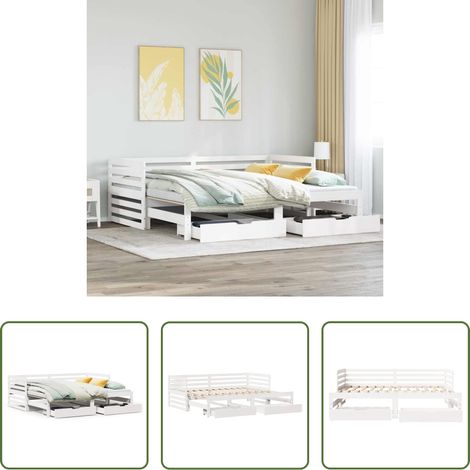 vidaXL Schubladenbett - Tagesbett mit Schubladen Weiß 90x200 cm Kiefernholz (1/5)