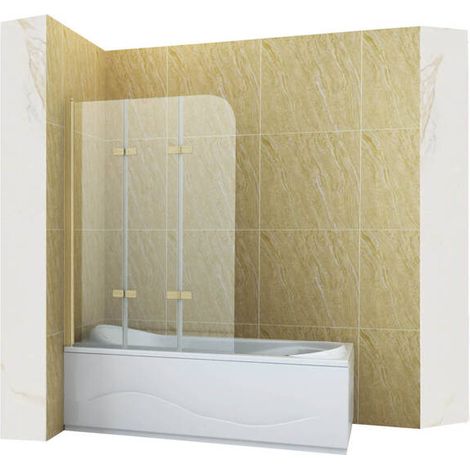 Pare-baignoire pivotant MARION Silla, paroi de baignoire 120x140 cm en verre trempé, installation murale facile, design moderne, Doré brossé (1/5)