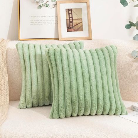 Ensemble de 2 housses de coussin décoratives en fausse fourrure pour la maison Housse de coussin jetée de luxe super douce et pelucheuse à rayures pour canapé, canapé-lit, chambre à coucher