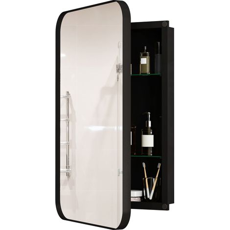 ELVMI Spiegelschrank Wandmontage mit 2 Glasablagen und 3 Verstellbaren Haltern für Bad 86×61×18 cm (1/5)