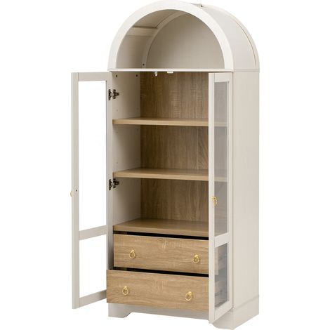 Vaisselier Blanc Moderne 180 cm, Buffet Haut avec Portes en Verre et Tiroirs, Armoire de Rangement Cuisine et Salon (1/5)