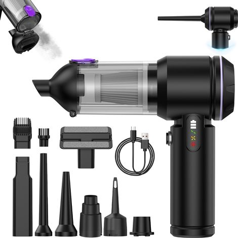 Aspirateur de voiture sans fil 2-en-1 haute aspiration 16000mbar, moteur sans balais, batterie 6000mAh et charge rapide USB-C Type-C (1/5)