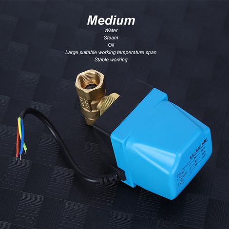Vanne électrique à deux voies, vanne à bille électrique, vanne électrique à trois fils et deux commandes AC220V, bleue G1/2" (1/4)