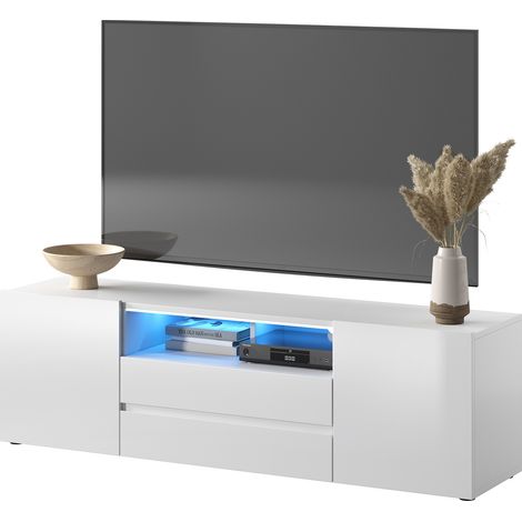 Selsey BROS - Meuble TV - Blanc mat / Blanc brillant avec LED (1/5)