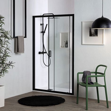 Puerta De Ducha Corredera Negra Mate 110 Cm City (1/5)