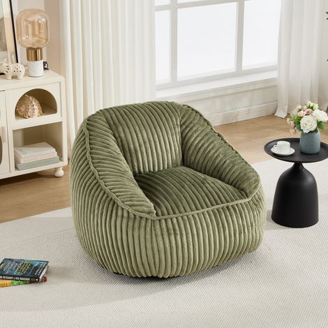 Fauteuil pouf 98x92x73 cm en chenille côtelée, assise moelleuse avec mousse à mémoire de forme, siège cocooning pour salon -Émeraude (1/5)