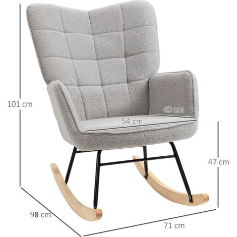 Fauteuil relaxant à bascule en feutre berbère gris clair, 71x98x101 cm, pour salon, charge max 120 kg (1/4)