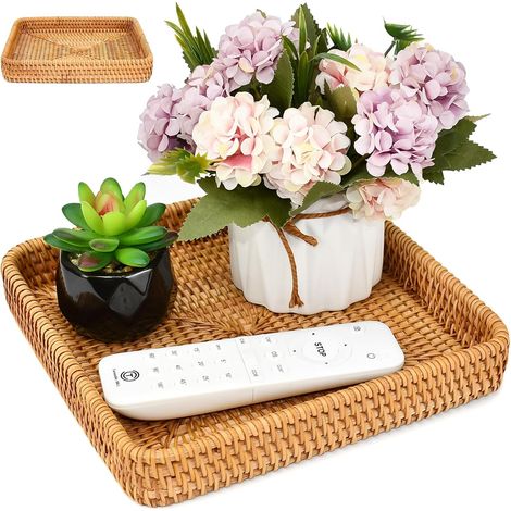 Panier de Rangement en Rotin, Panier de Rangement en Osier Panier de Rangement Rectangulaire Tressé Panier Osier Rangement Salle de Bain Plateau de Service en Osier pour Cuisine, Bureau (1/5)