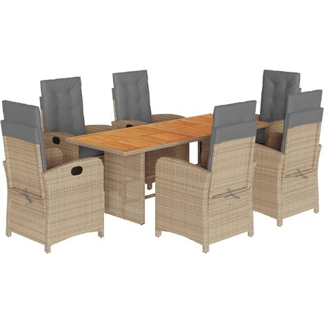 7 Piece Garden Dining Set with Cushions Grey Poly Rattan vidaXL (1/5)