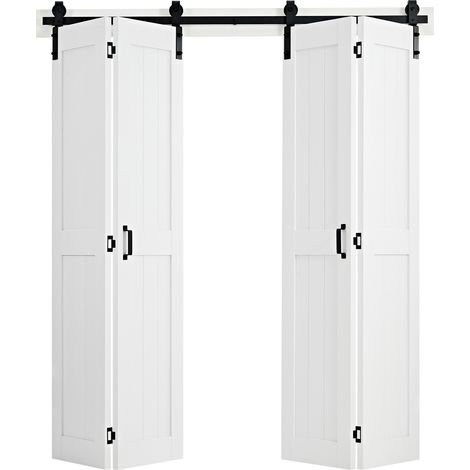 Mophorn Faltbare Schiebetür im Scheunentor-Stil 1829x2134 mm aus MDF, mit Beschlagsatz und platzsparendem H-Rahmen-Design, vormontierte Paneele, Faltschiebetür für Schlafzimmer und Wohnzimmer Weiß