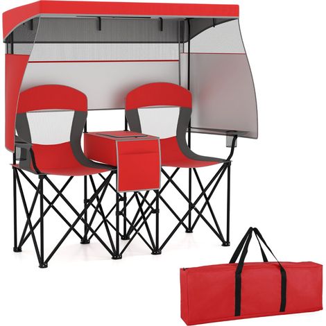Silla de playa doble para jardín 163 x 72 x 153 cm con capota regulable ambiente acogedor tela oxford roja 200011661