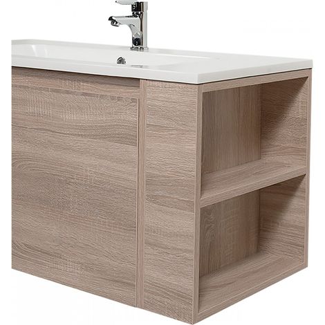 Le Quai Des Affaires – Meuble sous vasque avec vasque VESNA – Décor chêne blanchi – 1 tiroir – Dimensions L100xP46xH50 cm – Résine blanc brillant — vue 4