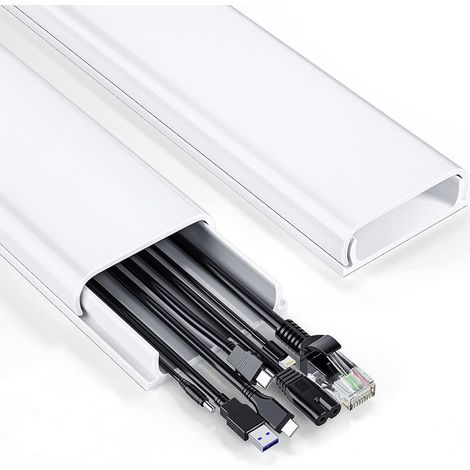 Cubierta para cables de TV de montaje en pared – Oculta los cables en la pared, cubierta autoadhesiva para cables, 2 unidades de 60 mm (ancho) x 20 mm (alto) x 40 cm de largo – Blanca (1/5)