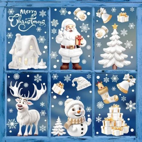 Sticker Noel - Autocollant Reutilisable Pour Fenetre Verre Miroir Porte - Decoration Interieure Noel Maison - Lot De 12 (1/5)