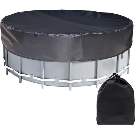 Round pool cover (190 cm diameter) for swimming pools, waterproof, dustproof, for gardens, inflatable pools, furniture, etc. (Black) (1/5)