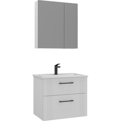 Waschtisch-Set mit Spiegel (2-teilig) "Bari 65 v2" – 65 x 45 x 55 cm – Mattweiß (1/3)