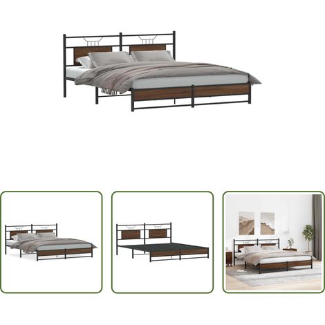 vidaXL Stahlbett - Bettgestell ohne Matratze Braun Eiche 160x200 cm Holzwerkstoff (1/5)