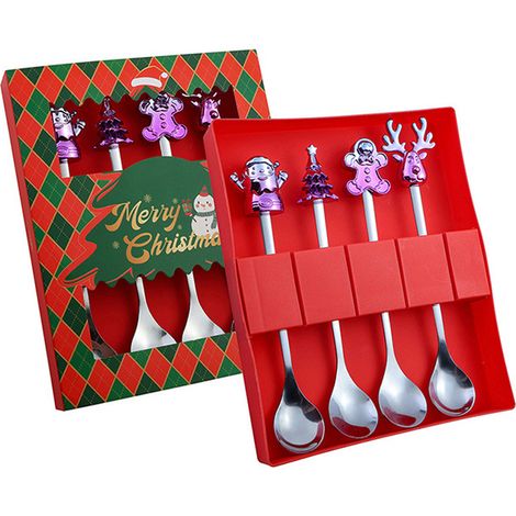 6 cucharas de acero inoxidable con diseño navideño, resistentes a la oxidación, aptas para uso alimentario, ideales para comidas y fiestas. (1/5)