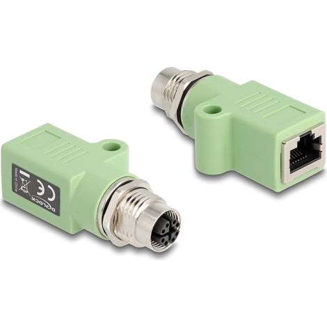 Delock Adaptador M12 codificado X de 8 pines hembra a RJ45 hembra Cat.5e con orificio de montaje recto verde