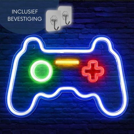 ZoeZo - Lampe murale néon en forme de manette de jeu - LED - Comprend 2 crochets de suspension - Éclairage néon - Éclairage d'ambiance - Lampe LED - Espace détente (1/5)