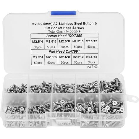 500pcs 1 Box M2.54\M2.56\M2.58\M2.510\M2.512 Button TFlat Head Hex Socket Screw Set (1/5)