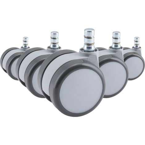 5x Hartbodenrollen ROLO MOVE 60 No-Noise 11mm / 60mm (5er Pack) Büro-Stuhl-Rollen weiß/grau hjh OFFICE (1/5)